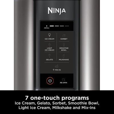 Ice Cream Maker 1.4L 7 Programs Makes Gelato Sorbet Smoothie Bowl Black Silver
