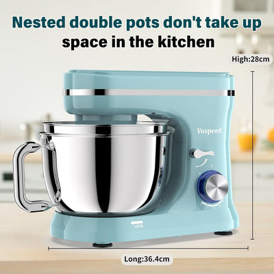 Stand Mixer 4.5L+5L Bowls 8-Speed 1000W Tilt-Head Blue