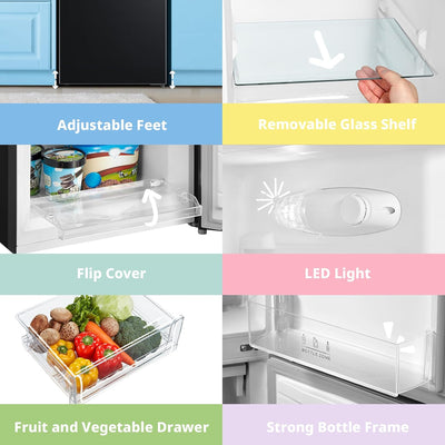 Freestanding Fridge Freezer 174L Low Frost Adjustable Thermostat LED Black