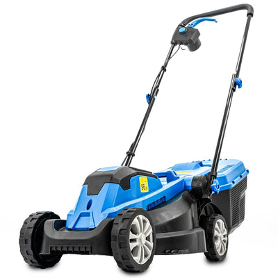 Corded Electric Lawn Mower 33cm 1300W 30L Grass Box 3 Heights Blue