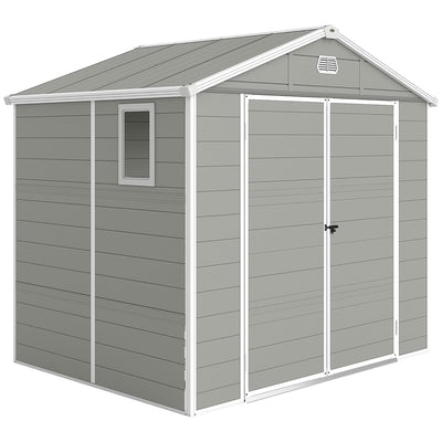 Plastic Garden Storage Shed 8 X 6 Ft Light Grey Aluminium Frame Lockable Door