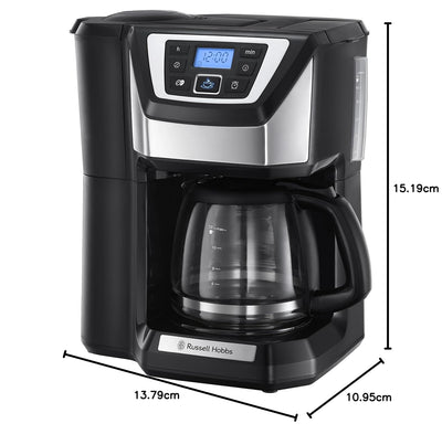 Bean To Cup Filter Coffee Machine 1025W 12 Cup Programmable Timer Stainless Steel