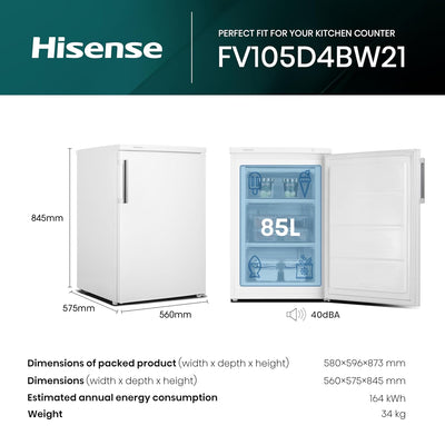Freestanding Freezer 82L 56cm White Undercounter