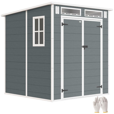 Plastic Garden Storage Shed 6 X 6 Ft Dark Grey Aluminium Frame Double Doors
