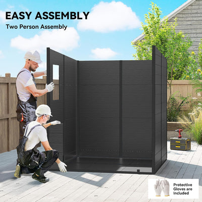 Plastic Garden Storage Shed 6 X 6 Ft Dark Grey Aluminium Frame Double Doors